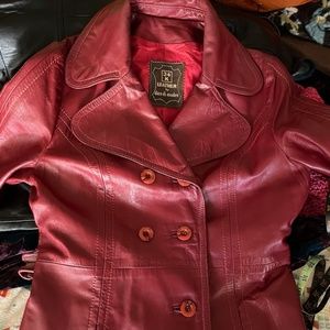 24k Leather by dan di modes  Vintage Leather Trench Coat - Wine, size 12